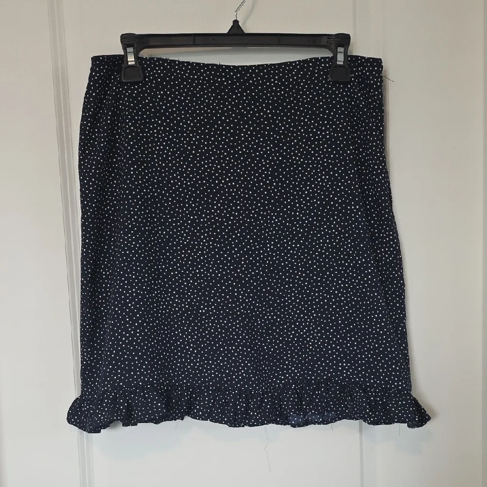 LOFT Navy Polka Dot A-Line Skirt - Picture 1 of 4